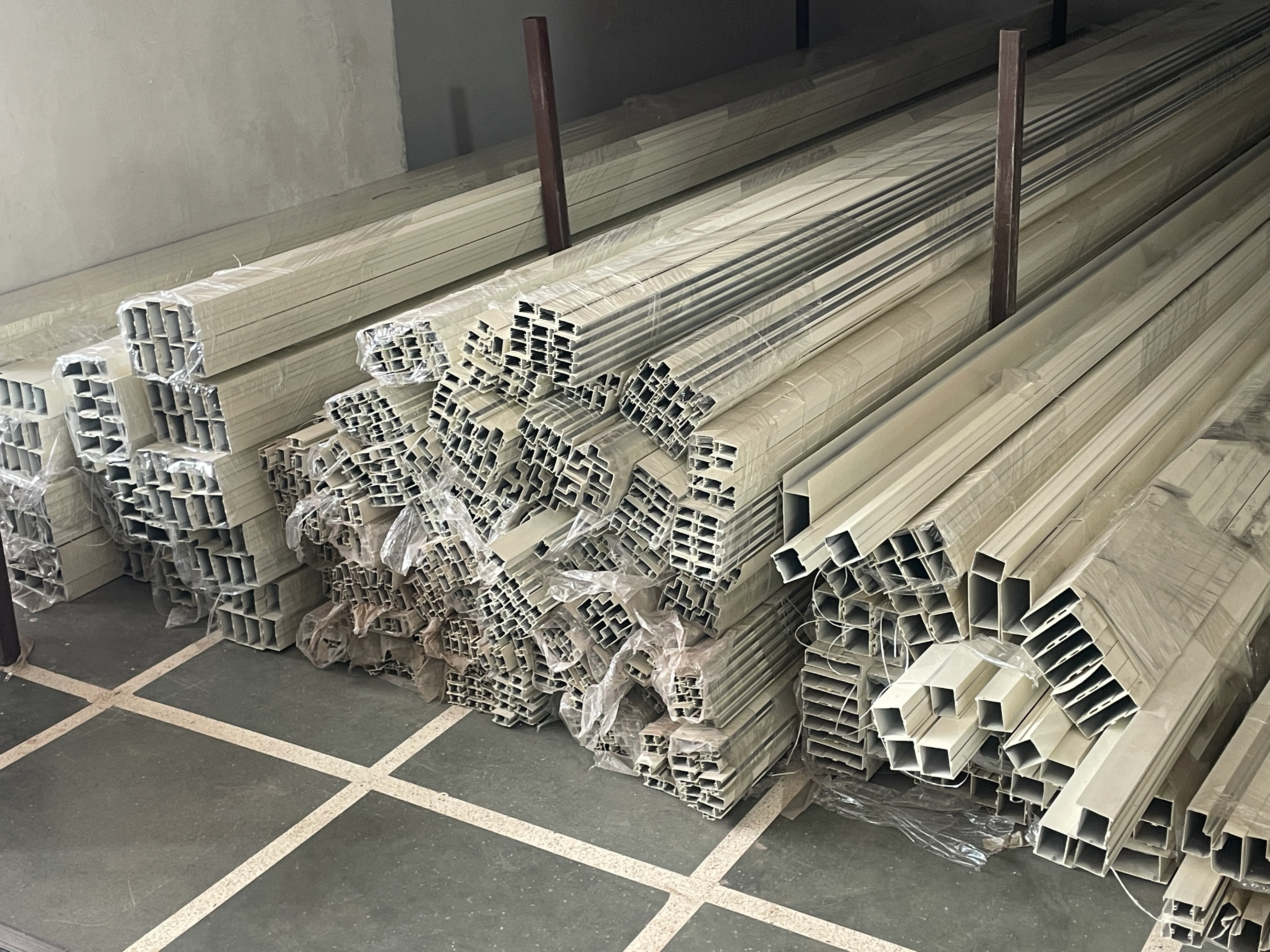 Aluminium and uPVC profile stock in the storeroom