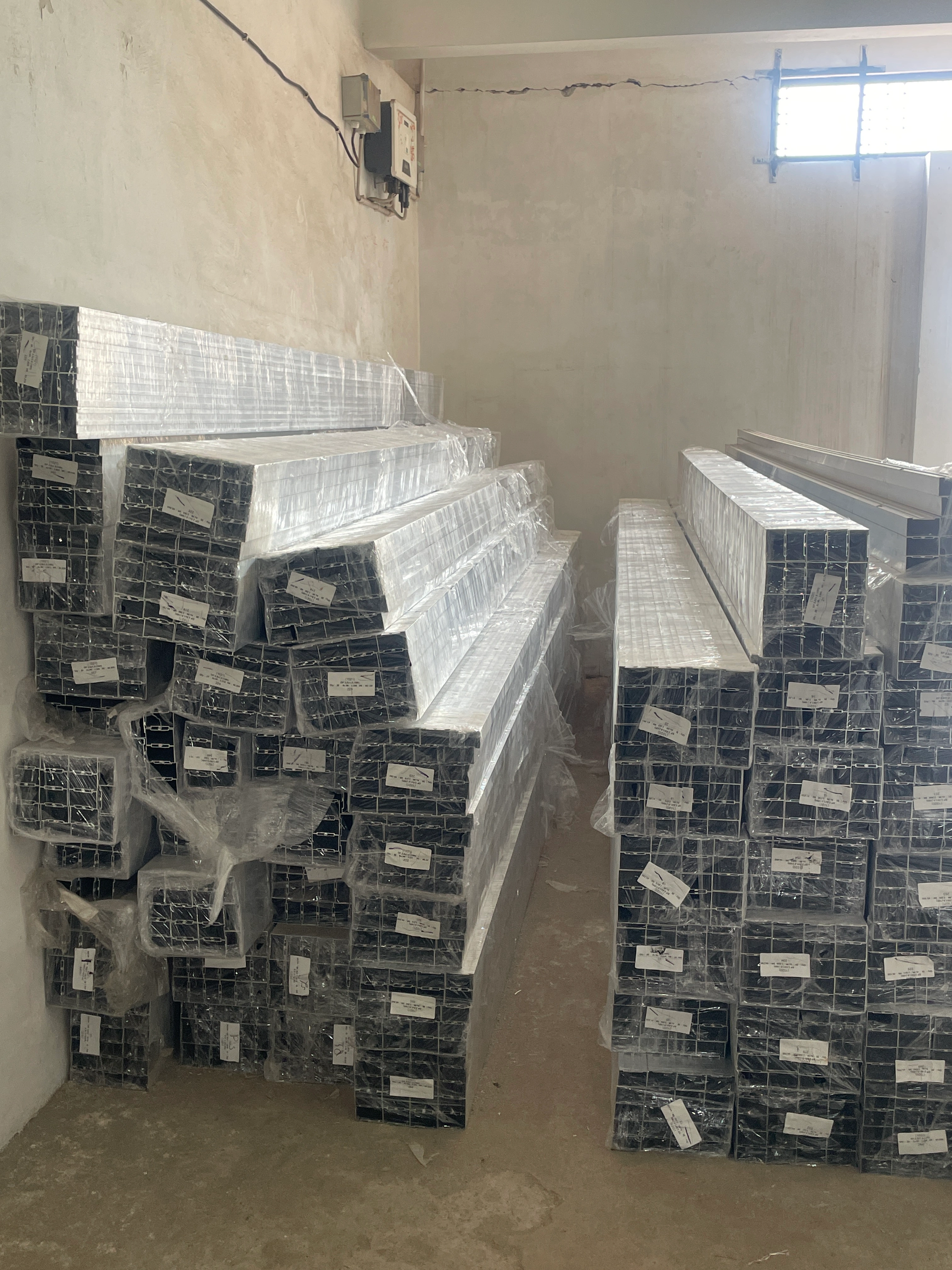 Raw aluminium and uPVC material storeroom